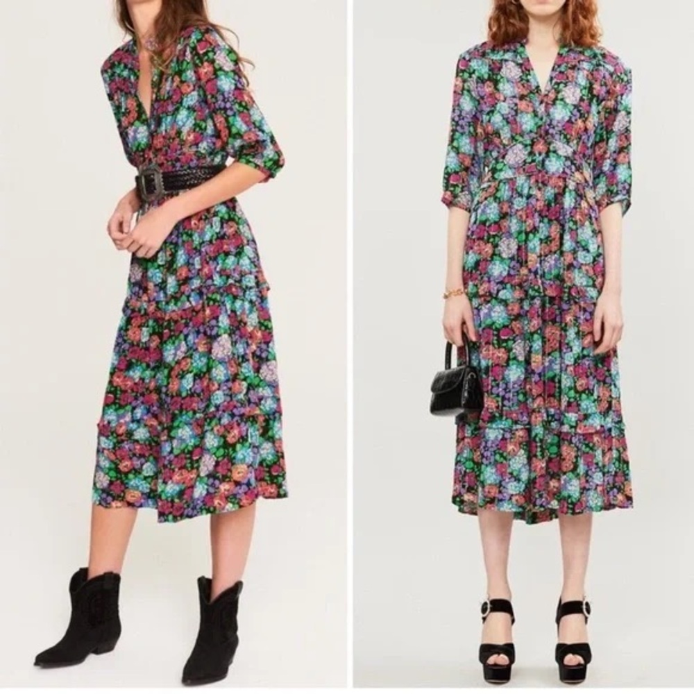 BA&SH Panda Floral Metallic Midi Dress